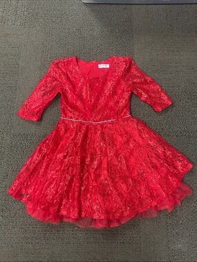 Knitworks Red Lace Dance Dress with Rhinestone Waist
